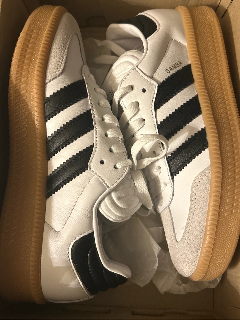 adidas White & Black Samba XLG with Gum Sole